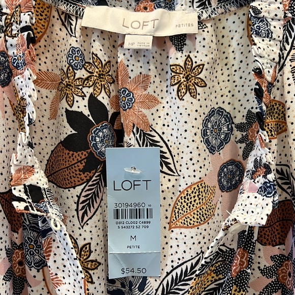 Ann Taylor LOFT Boho Floral Ruffle Split Neck Shell Blouse - Picture 7 of 8